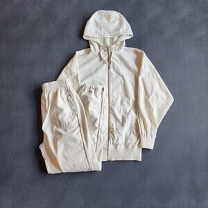 Vintage Y2K Koman White/Cream Satin Hood Lined Track Suit Set Large